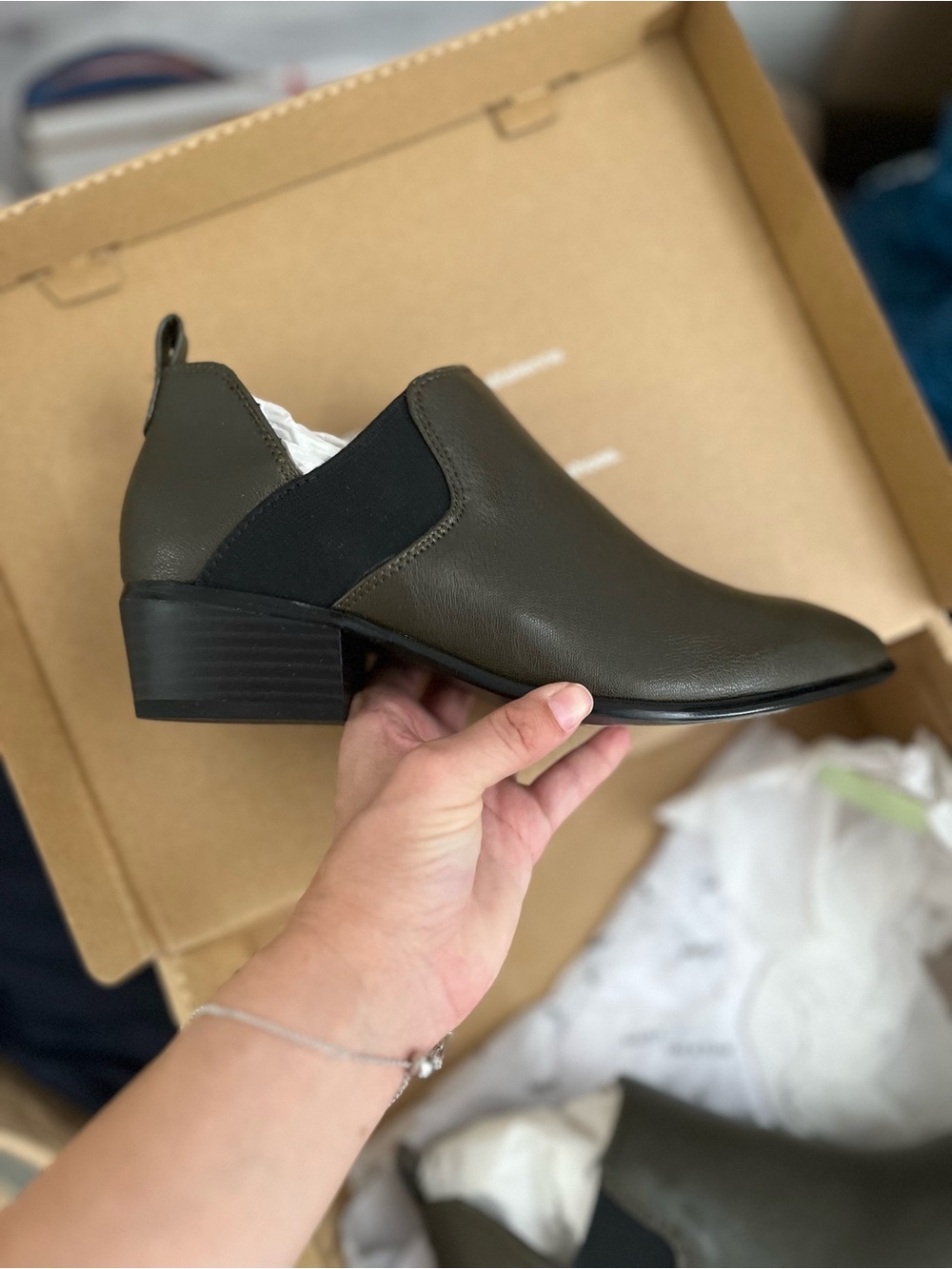 Matt & Nat Olive Green Slip-On Ankle Booties Sz 5